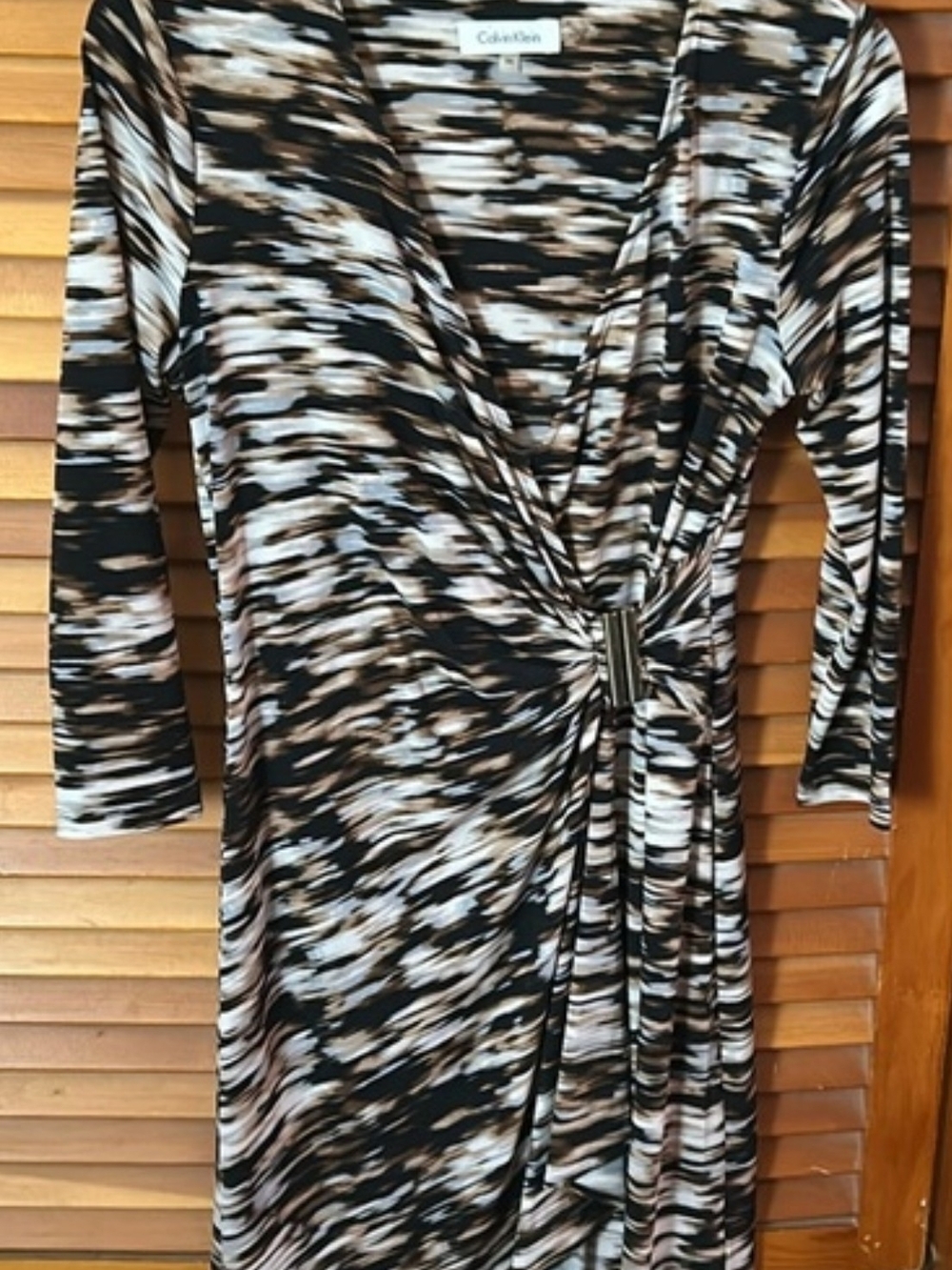 Calvin Klein Black & Brown Abstract Wrap Dress XS